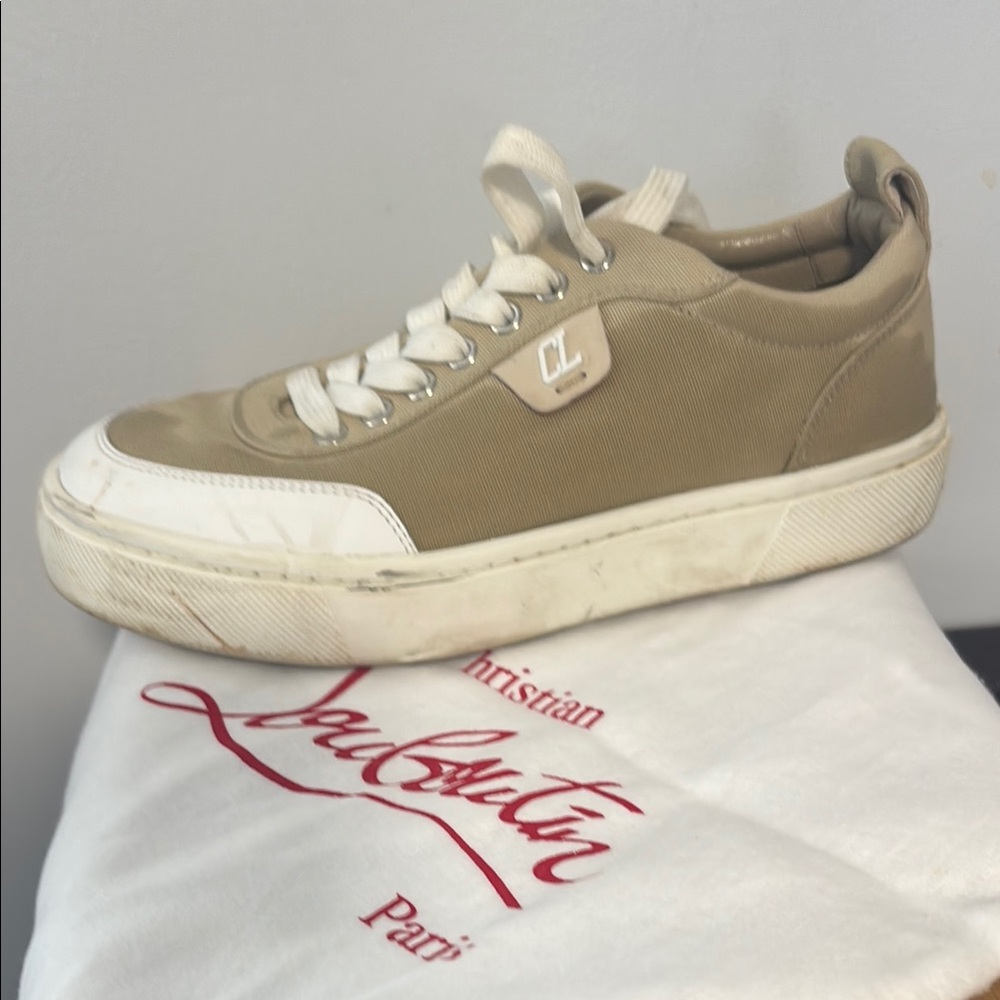 Christian Louboutin Tan and White Sneakers Canvas Low-Top